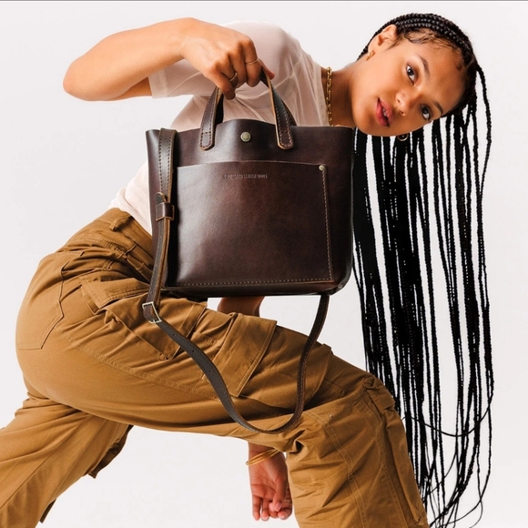 Portland LEATHER Brown MINI Tote Bag - Picture 12 of 12